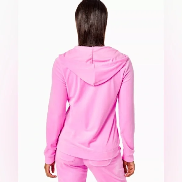 Lilly Pulitzer Larina Velour Zip Up Hoodie Lilac Rose Pink Size L - Picture 2 of 8